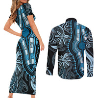 Polynesia Dashiki Couples Matching Short Sleeve Bodycon Dress and Long Sleeve Button Shirts Polynesia and Africa Traditional Special Together Blue LT9 - Polynesian Pride