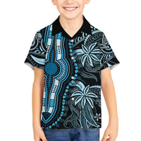 Polynesia Dashiki Family Matching Off Shoulder Long Sleeve Dress and Hawaiian Shirt Polynesia and Africa Traditional Special Together Blue LT9 Son's Shirt Blue - Polynesian Pride