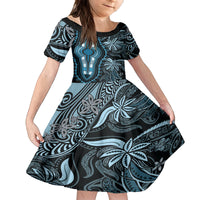 Polynesia Dashiki Family Matching Off Shoulder Short Dress and Hawaiian Shirt Polynesia and Africa Traditional Special Together Blue LT9 Daughter's Dress Blue - Polynesian Pride