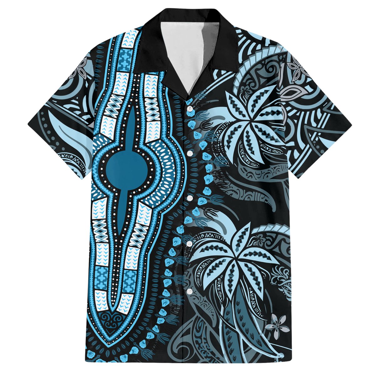 Polynesia Dashiki Hawaiian Shirt Polynesia and Africa Traditional Special Together Blue LT9 Blue - Polynesian Pride