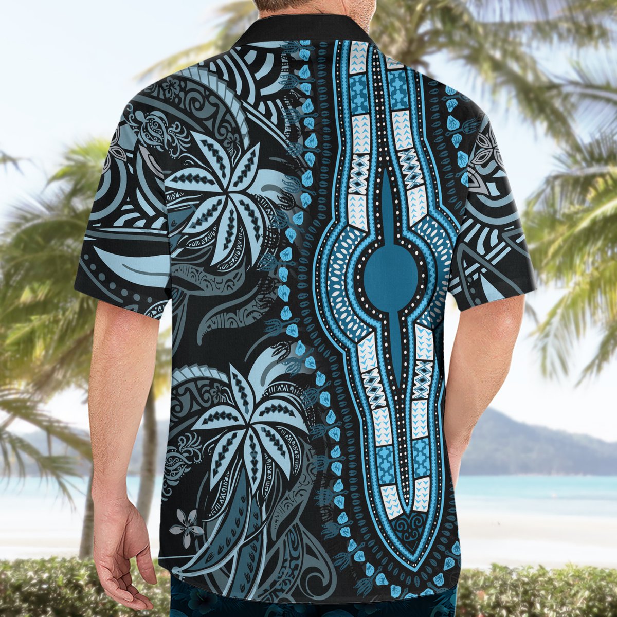 Polynesia Dashiki Hawaiian Shirt Polynesia and Africa Traditional Special Together Blue LT9 - Polynesian Pride