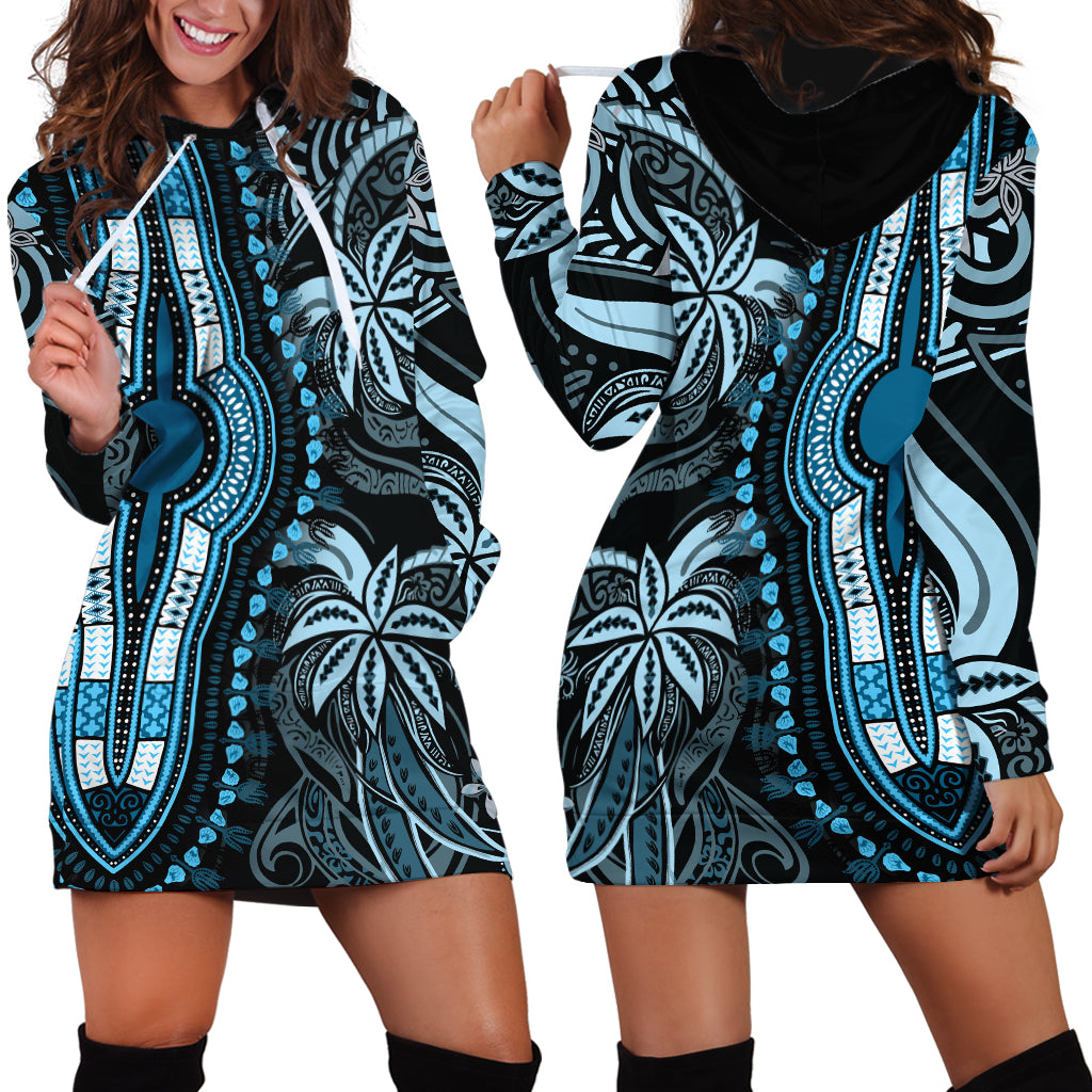 Polynesia Dashiki Hoodie Dress Polynesia and Africa Traditional Special Together Blue LT9 - Polynesian Pride