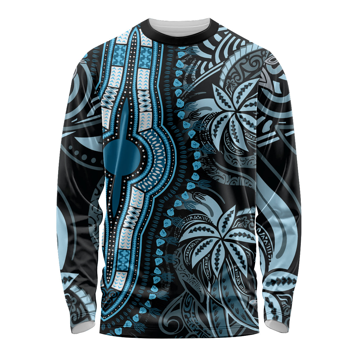 Polynesia Dashiki Long Sleeve Shirt Polynesia and Africa Traditional Special Together Blue LT9 Unisex Blue - Polynesian Pride