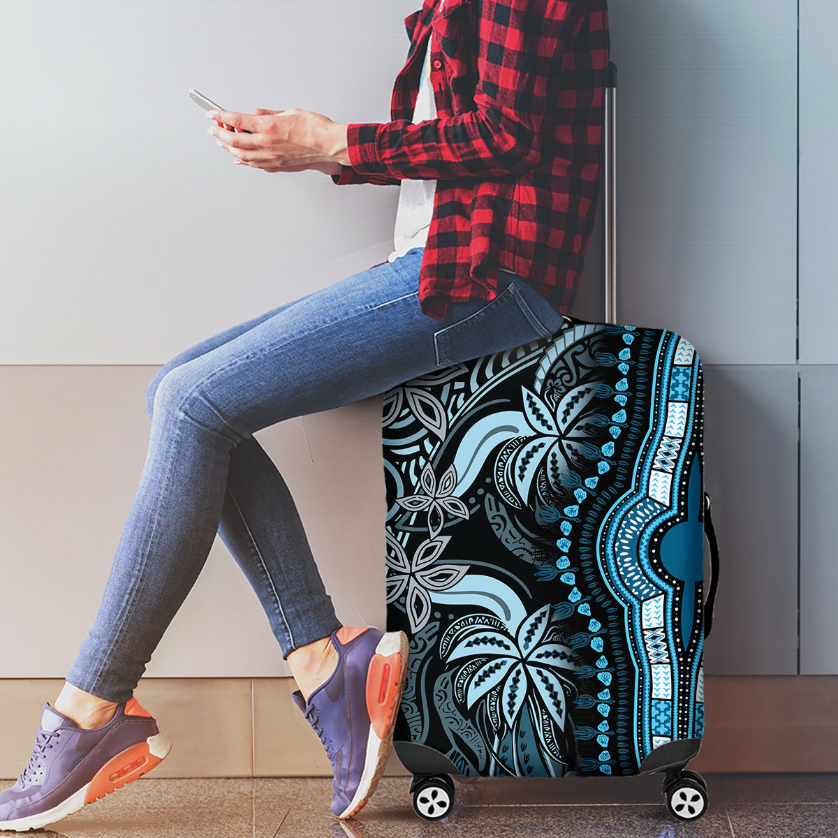 Polynesia Dashiki Luggage Cover Polynesia and Africa Traditional Special Together Blue LT9 - Polynesian Pride