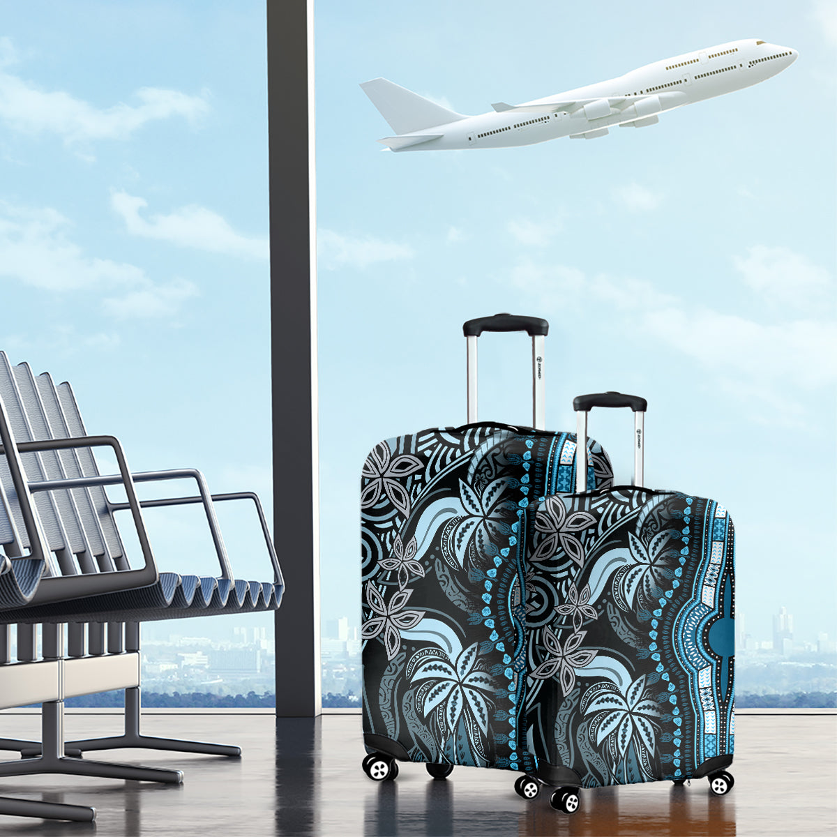 Polynesia Dashiki Luggage Cover Polynesia and Africa Traditional Special Together Blue LT9 - Polynesian Pride