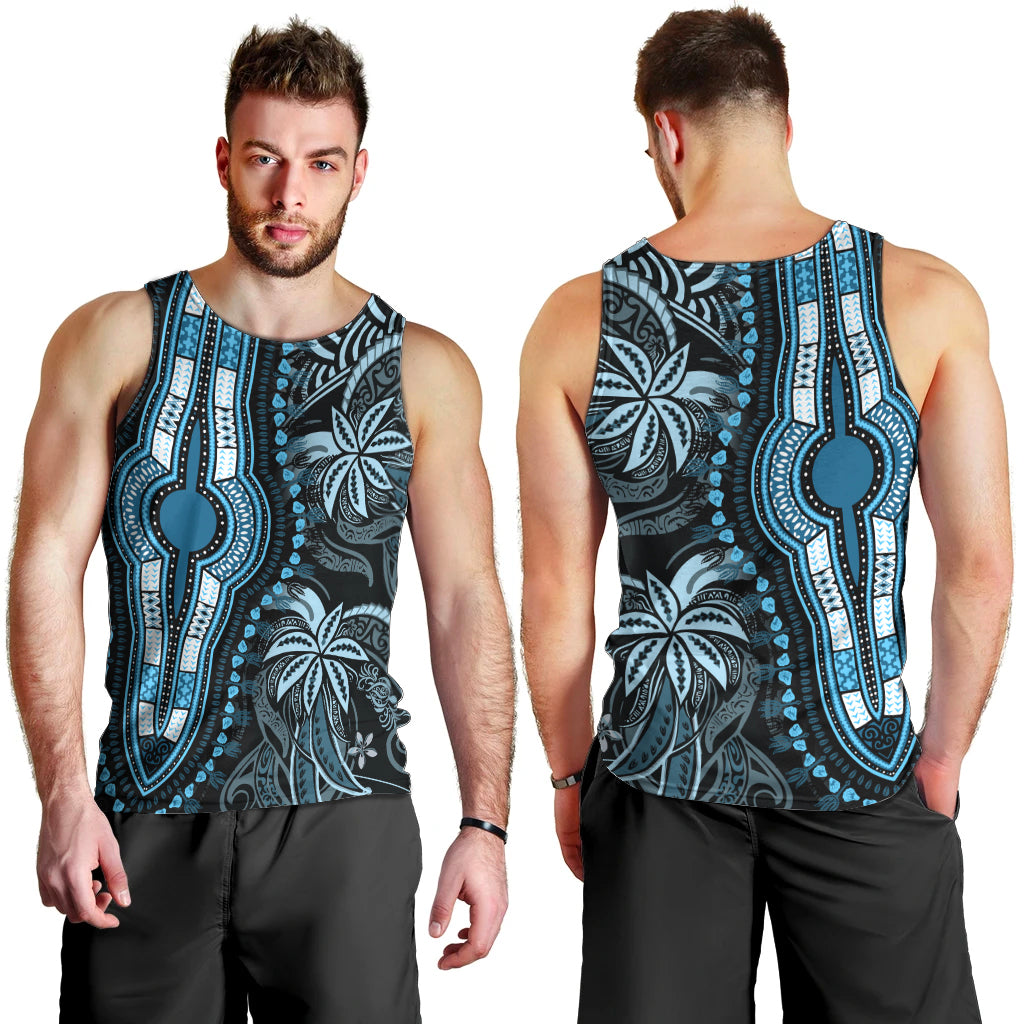 Polynesia Dashiki Men Tank Top Polynesia and Africa Traditional Special Together Blue LT9 - Polynesian Pride