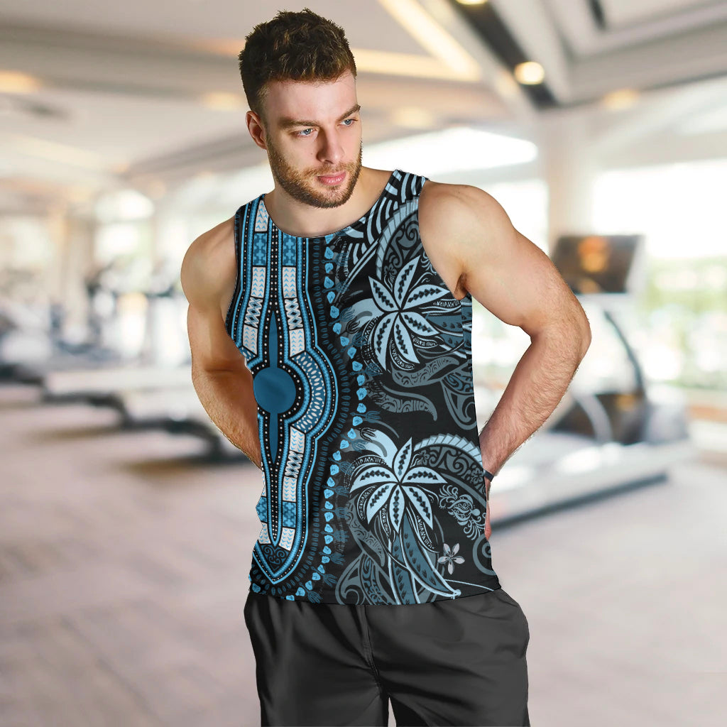 Polynesia Dashiki Men Tank Top Polynesia and Africa Traditional Special Together Blue LT9 - Polynesian Pride