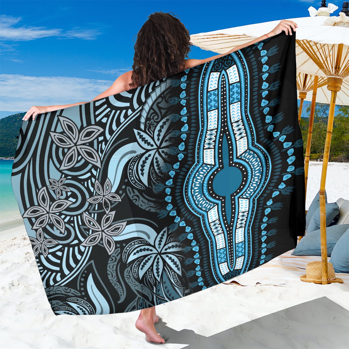 Polynesia Dashiki Sarong Polynesia and Africa Traditional Special Together Blue LT9 One Size 44 x 66 inches Blue - Polynesian Pride