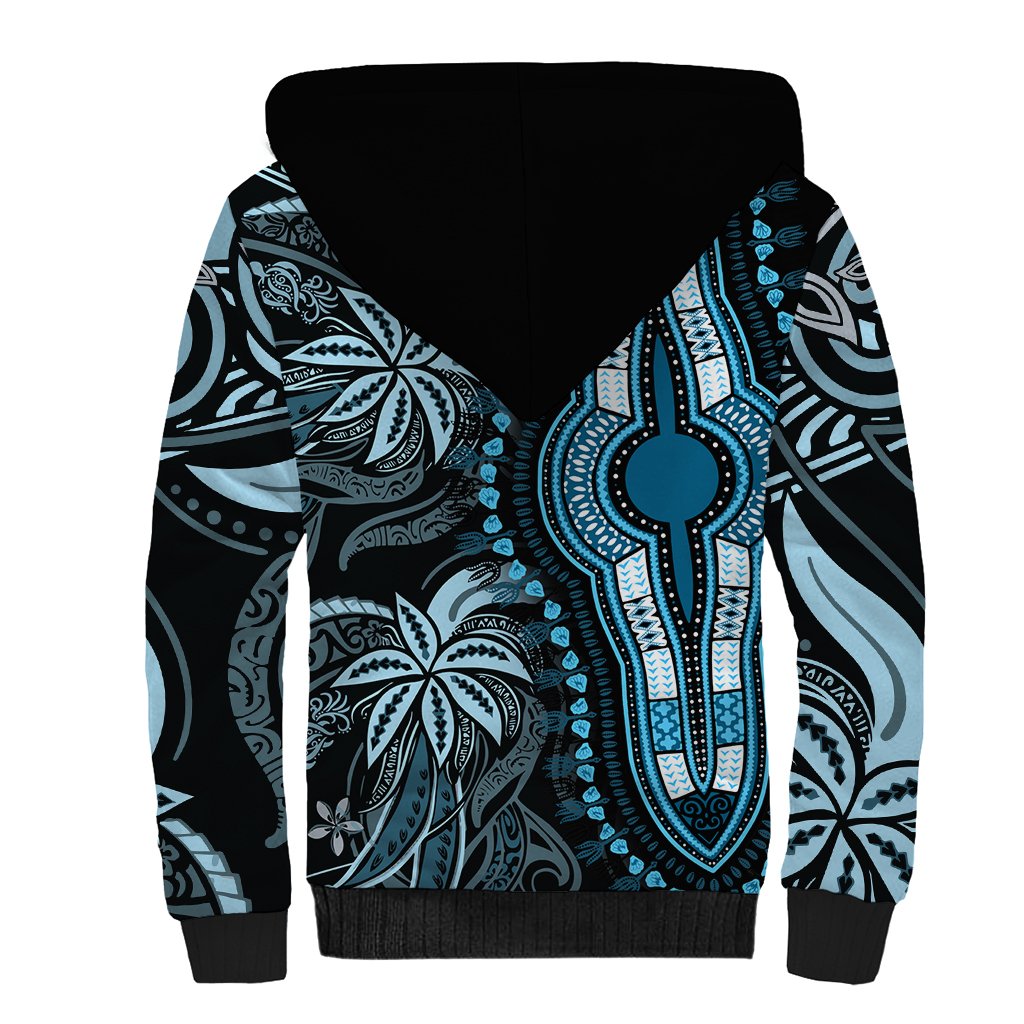 Polynesia Dashiki Sherpa Hoodie Polynesia and Africa Traditional Special Together Blue LT9 - Polynesian Pride