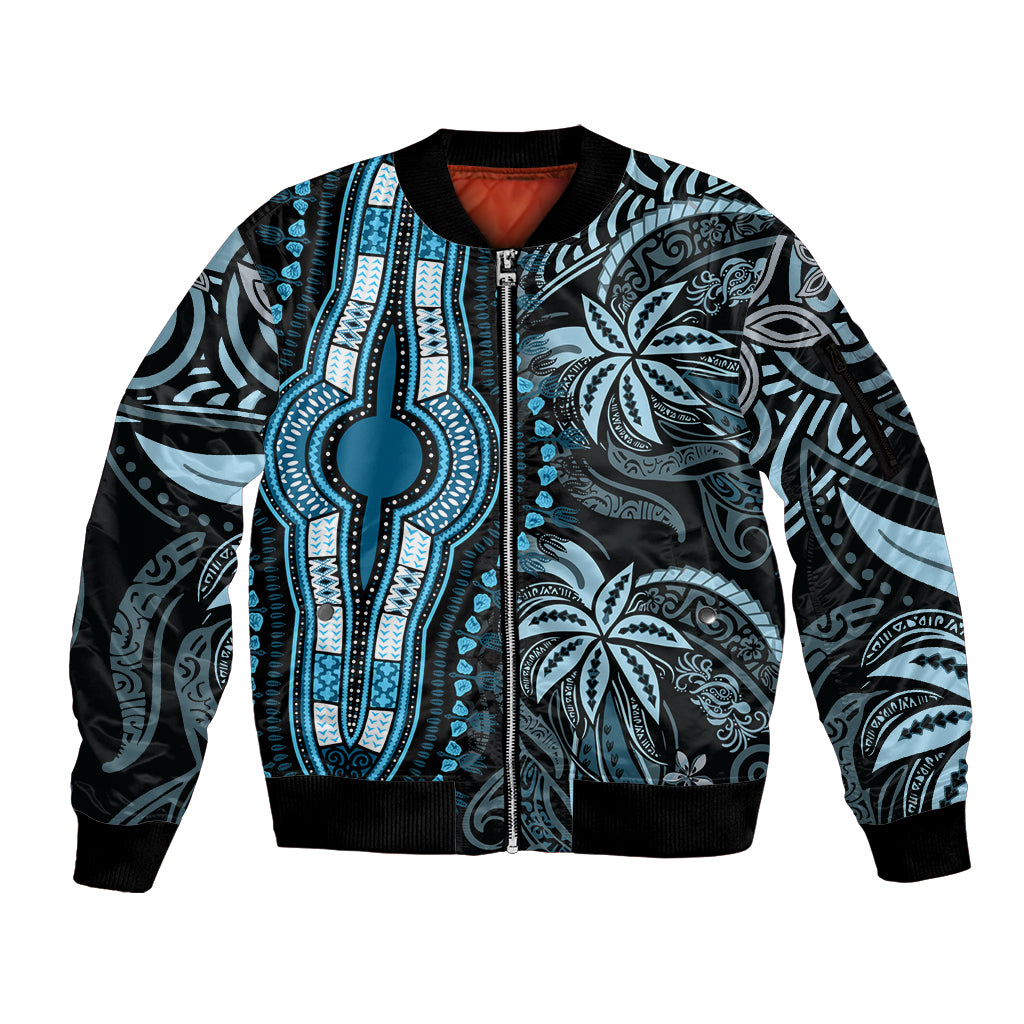 Polynesia Dashiki Sleeve Zip Bomber Jacket Polynesia and Africa Traditional Special Together Blue LT9 Unisex Blue - Polynesian Pride