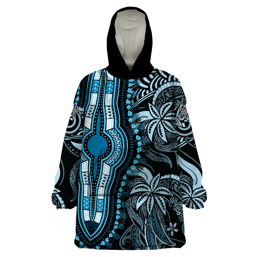 Polynesia Dashiki Wearable Blanket Hoodie Polynesia and Africa Traditional Special Together Blue LT9 One Size Blue - Polynesian Pride