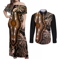 Polynesia Dashiki Couples Matching Off Shoulder Maxi Dress and Long Sleeve Button Shirts Polynesia and Africa Traditional Special Together Gold LT9 Gold - Polynesian Pride