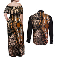 Polynesia Dashiki Couples Matching Off Shoulder Maxi Dress and Long Sleeve Button Shirts Polynesia and Africa Traditional Special Together Gold LT9 - Polynesian Pride