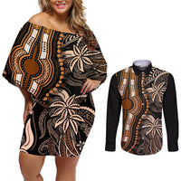 Polynesia Dashiki Couples Matching Off Shoulder Short Dress and Long Sleeve Button Shirts Polynesia and Africa Traditional Special Together Gold LT9 Gold - Polynesian Pride