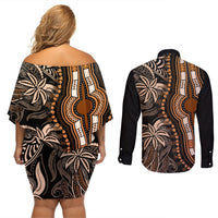 Polynesia Dashiki Couples Matching Off Shoulder Short Dress and Long Sleeve Button Shirts Polynesia and Africa Traditional Special Together Gold LT9 - Polynesian Pride