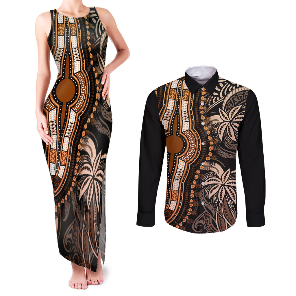 Polynesia Dashiki Couples Matching Tank Maxi Dress and Long Sleeve Button Shirts Polynesia and Africa Traditional Special Together Gold LT9 Gold - Polynesian Pride