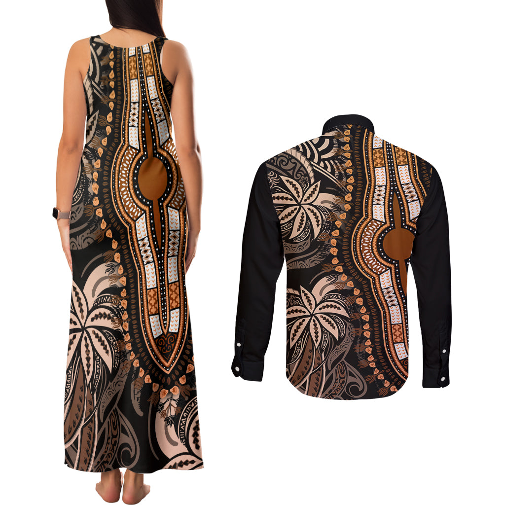 Polynesia Dashiki Couples Matching Tank Maxi Dress and Long Sleeve Button Shirts Polynesia and Africa Traditional Special Together Gold LT9 - Polynesian Pride
