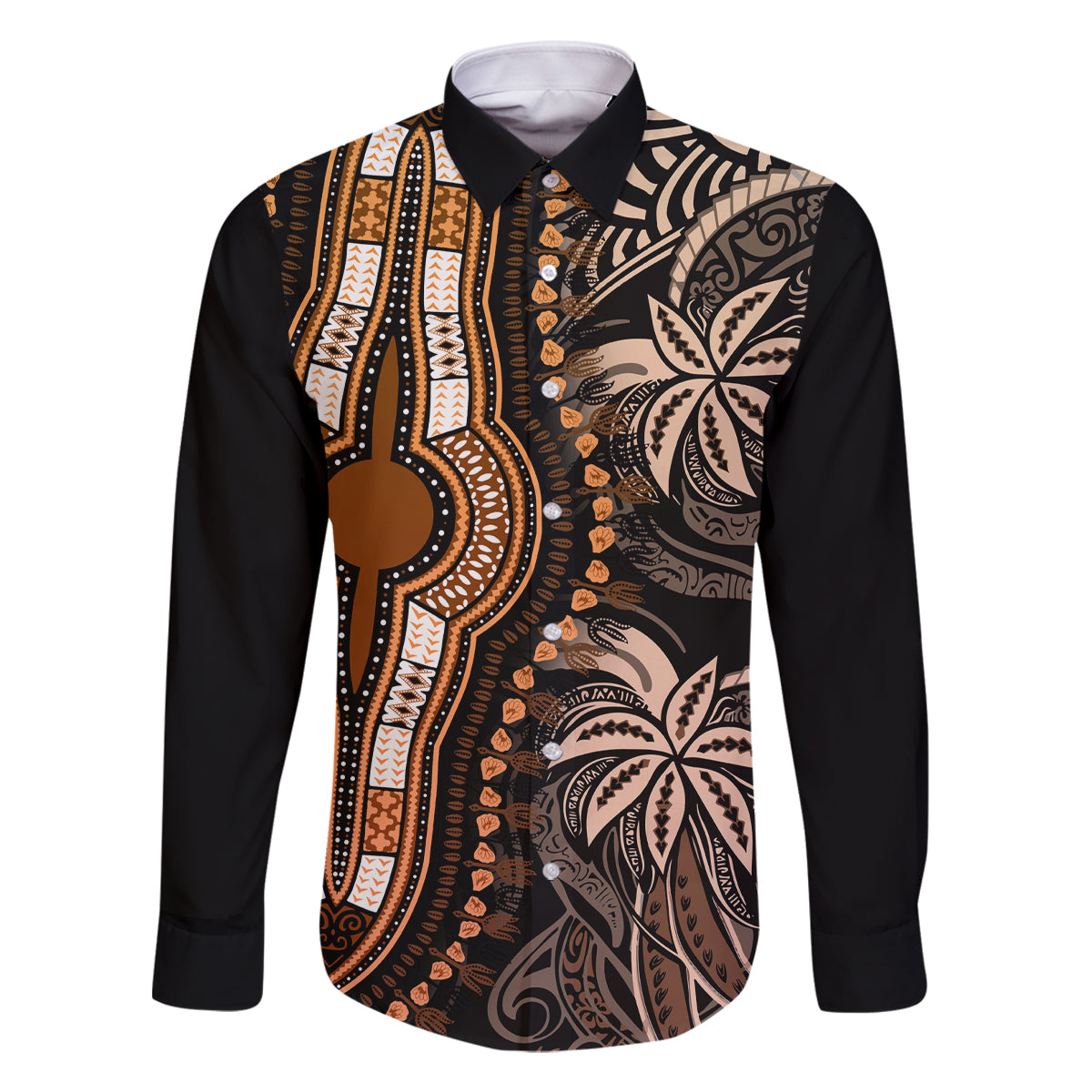 polynesia-dashiki-family-matching-off-shoulder-long-sleeve-dress-and-hawaiian-shirt-polynesia-and-africa-traditional-special-together-gold