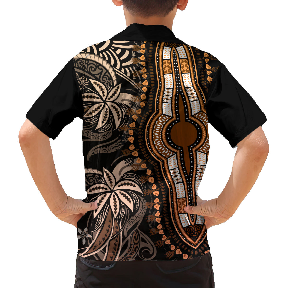 Polynesia Dashiki Family Matching Off Shoulder Maxi Dress and Hawaiian Shirt Polynesia and Africa Traditional Special Together Gold LT9 - Polynesian Pride