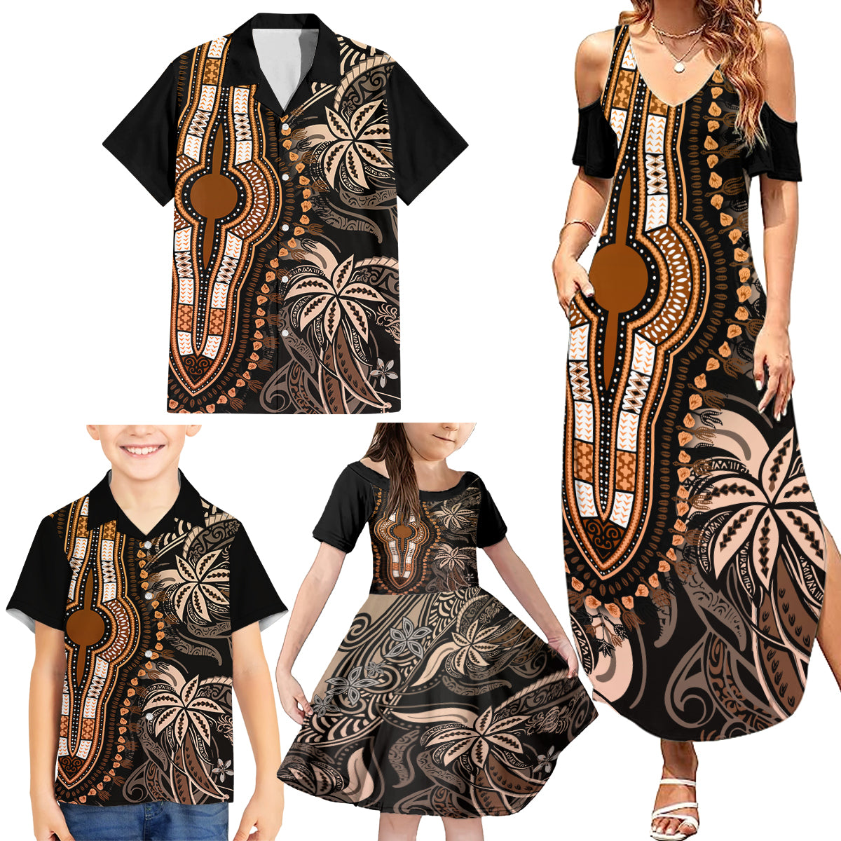 polynesia-dashiki-family-matching-summer-maxi-dress-and-hawaiian-shirt-polynesia-and-africa-traditional-special-together-gold