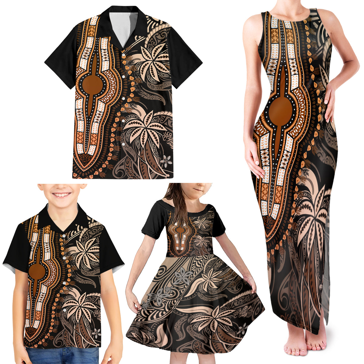 Polynesia Dashiki Family Matching Tank Maxi Dress and Hawaiian Shirt Polynesia and Africa Traditional Special Together Gold LT9 - Polynesian Pride