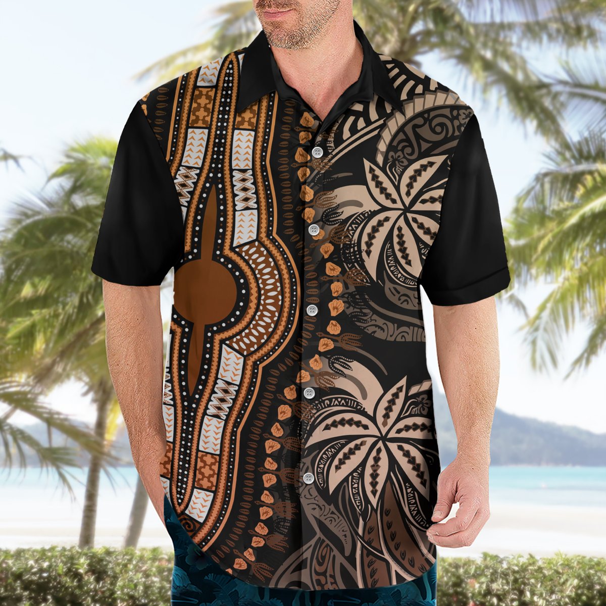 Polynesia Dashiki Hawaiian Shirt Polynesia and Africa Traditional Special Together Gold LT9 - Polynesian Pride