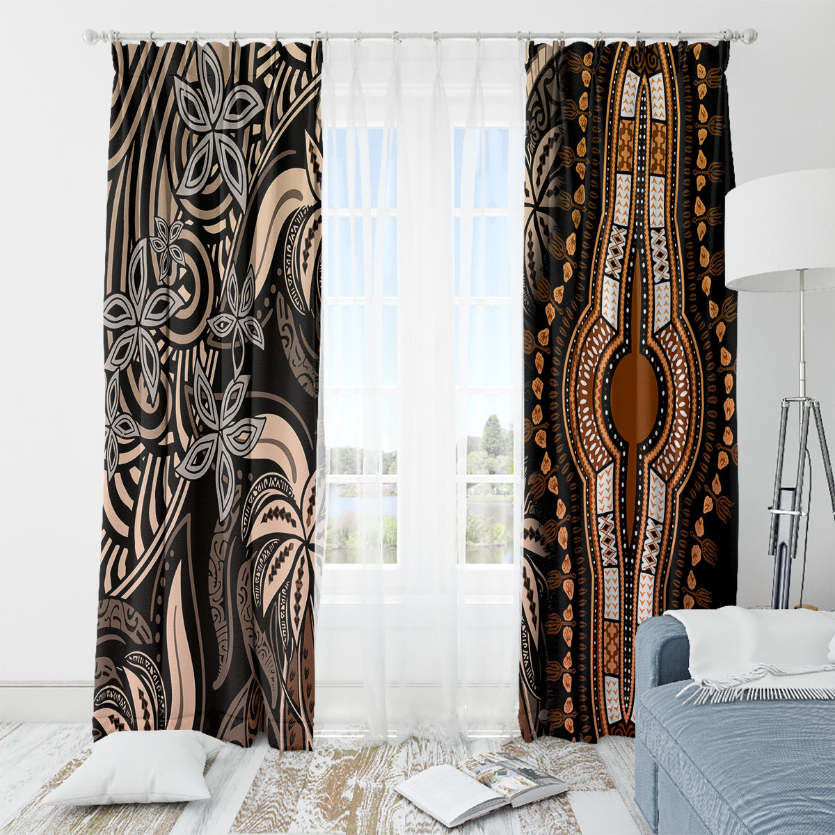 Polynesia Dashiki Window Curtain Polynesia and Africa Traditional Special Together Gold LT9 - Polynesian Pride