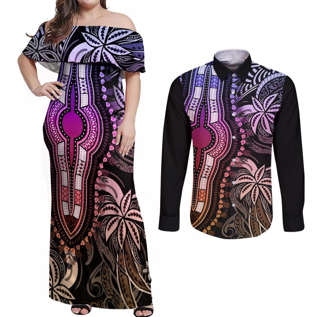 Polynesia Dashiki Couples Matching Off Shoulder Maxi Dress and Long Sleeve Button Shirts Polynesia and Africa Traditional Special Together Pastel LT9 Pastel - Polynesian Pride