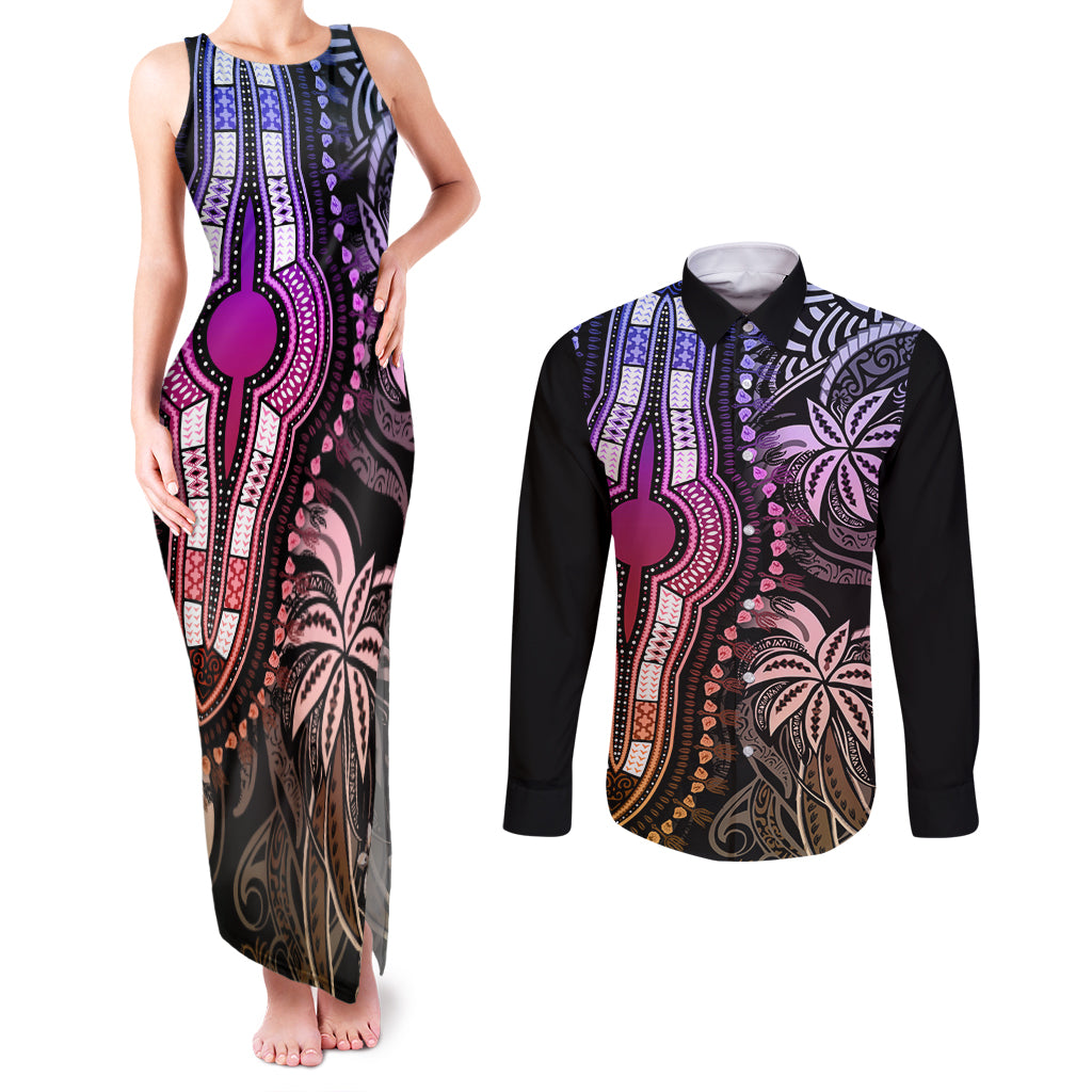 Polynesia Dashiki Couples Matching Tank Maxi Dress and Long Sleeve Button Shirts Polynesia and Africa Traditional Special Together Pastel LT9 Pastel - Polynesian Pride