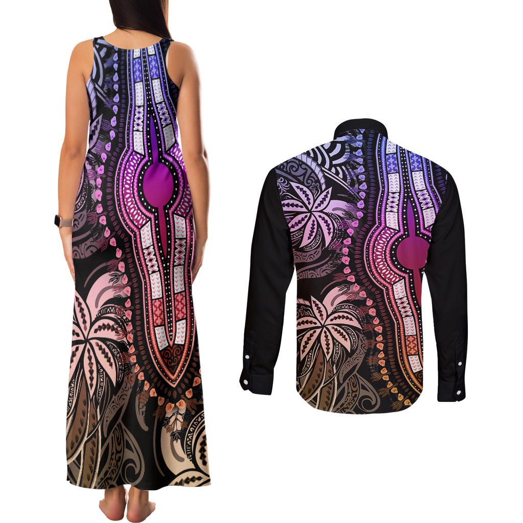 Polynesia Dashiki Couples Matching Tank Maxi Dress and Long Sleeve Button Shirts Polynesia and Africa Traditional Special Together Pastel LT9 - Polynesian Pride