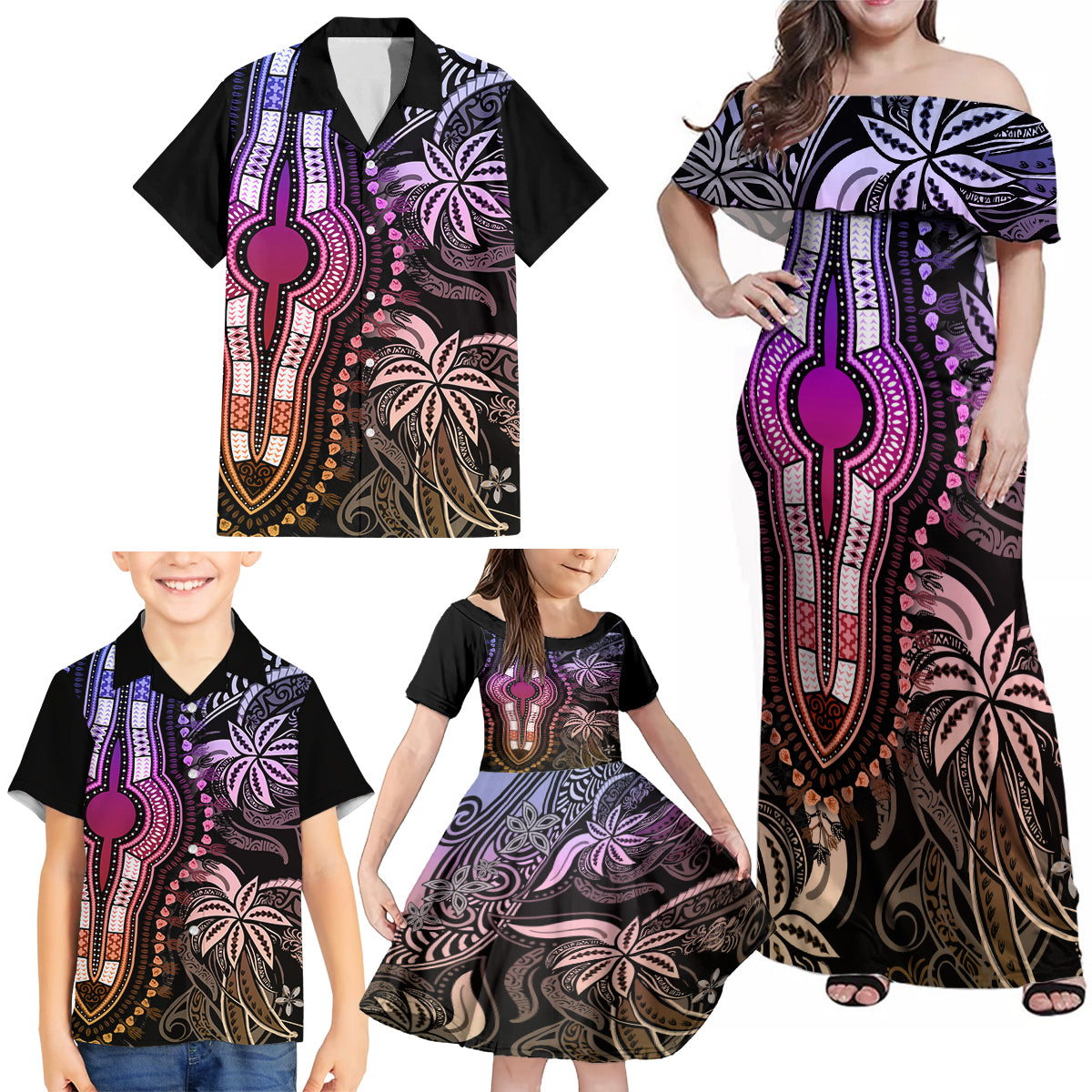 polynesia-dashiki-family-matching-off-shoulder-maxi-dress-and-hawaiian-shirt-polynesia-and-africa-traditional-special-together-pastel