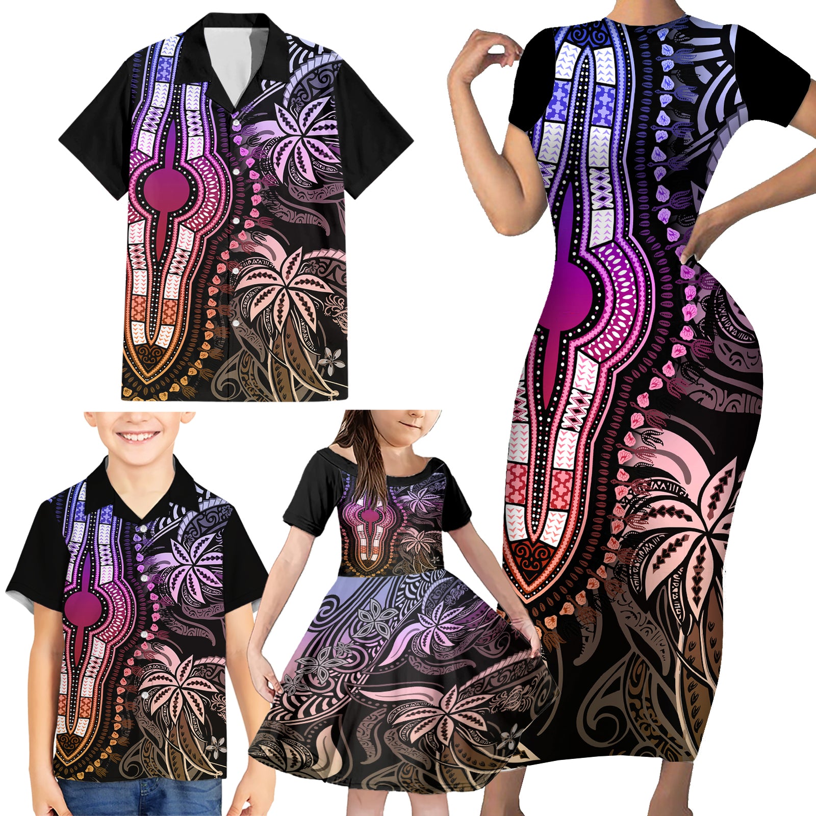 Polynesia Dashiki Family Matching Short Sleeve Bodycon Dress and Hawaiian Shirt Polynesia and Africa Traditional Special Together Pastel LT9 - Polynesian Pride