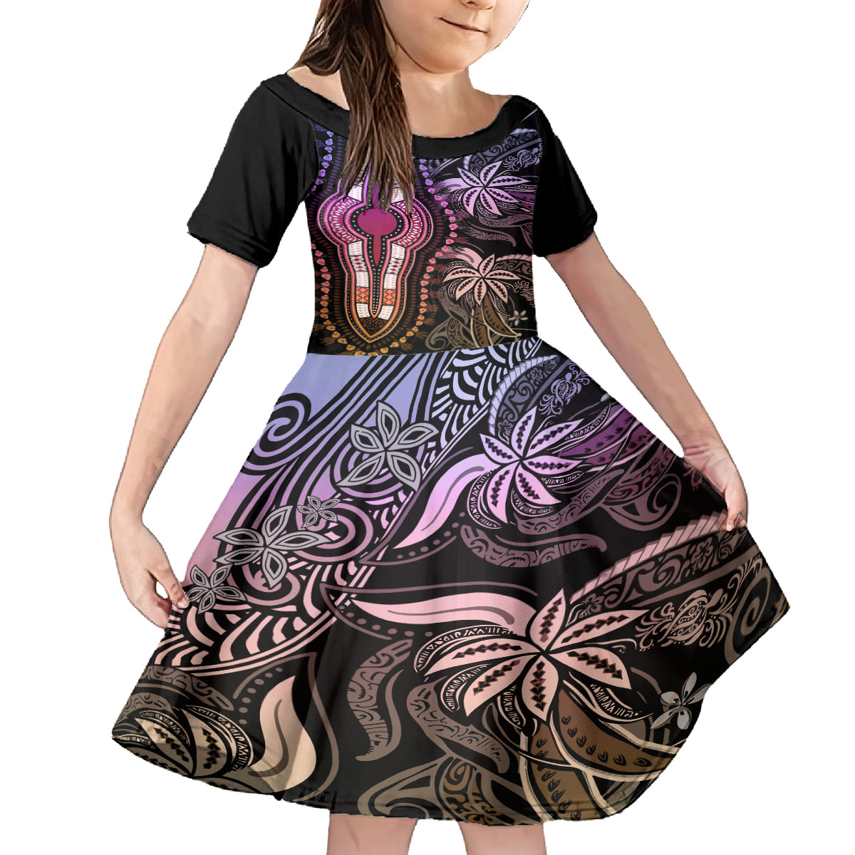 Polynesia Dashiki Family Matching Tank Maxi Dress and Hawaiian Shirt Polynesia and Africa Traditional Special Together Pastel LT9 Daughter's Dress Pastel - Polynesian Pride