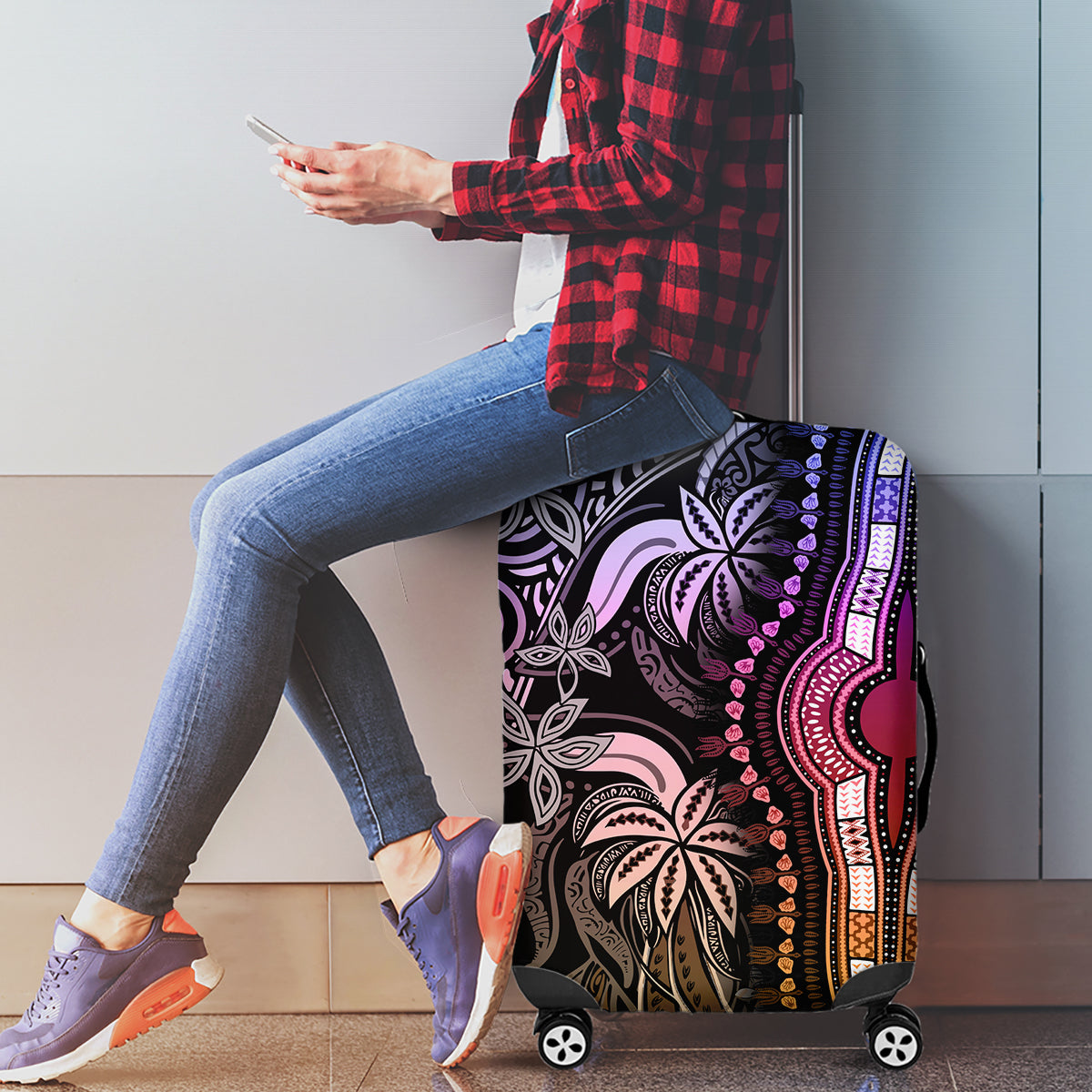 Polynesia Dashiki Luggage Cover Polynesia and Africa Traditional Special Together Pastel LT9 - Polynesian Pride