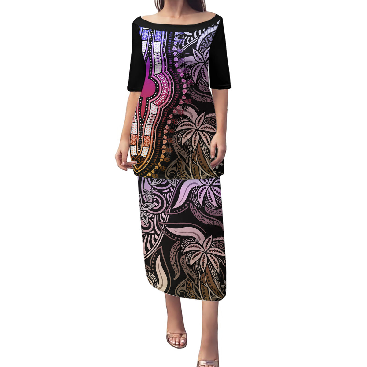 Polynesia Dashiki Puletasi Polynesia and Africa Traditional Special Together Pastel LT9 Long Dress Pastel - Polynesian Pride