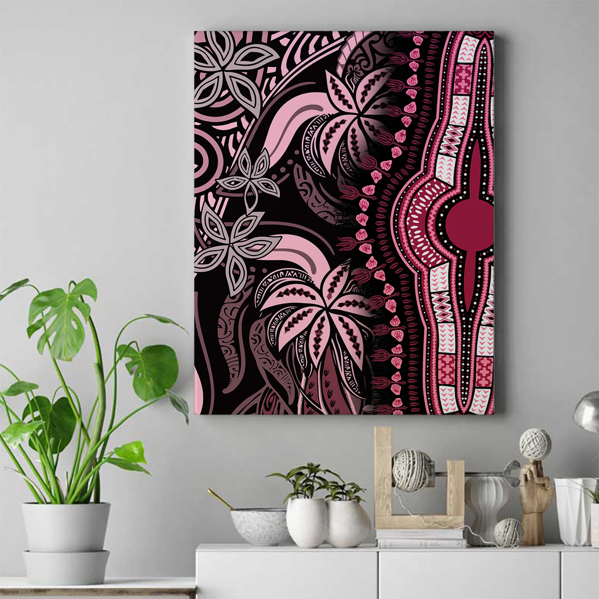 Polynesia Dashiki Canvas Wall Art Polynesia and Africa Traditional Special Together Pink LT9 Pink - Polynesian Pride