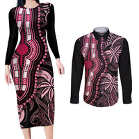 Polynesia Dashiki Couples Matching Long Sleeve Bodycon Dress and Long Sleeve Button Shirts Polynesia and Africa Traditional Special Together Pink LT9 Pink - Polynesian Pride