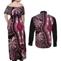 Polynesia Dashiki Couples Matching Off Shoulder Maxi Dress and Long Sleeve Button Shirts Polynesia and Africa Traditional Special Together Pink LT9 - Polynesian Pride
