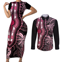 Polynesia Dashiki Couples Matching Short Sleeve Bodycon Dress and Long Sleeve Button Shirts Polynesia and Africa Traditional Special Together Pink LT9 Pink - Polynesian Pride