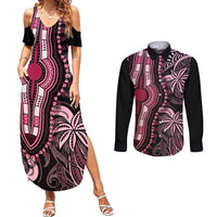 Polynesia Dashiki Couples Matching Summer Maxi Dress and Long Sleeve Button Shirts Polynesia and Africa Traditional Special Together Pink LT9 Pink - Polynesian Pride