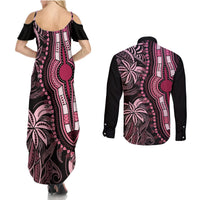 Polynesia Dashiki Couples Matching Summer Maxi Dress and Long Sleeve Button Shirts Polynesia and Africa Traditional Special Together Pink LT9 - Polynesian Pride