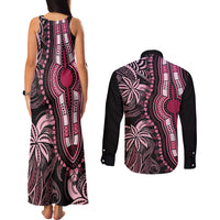 Polynesia Dashiki Couples Matching Tank Maxi Dress and Long Sleeve Button Shirts Polynesia and Africa Traditional Special Together Pink LT9 - Polynesian Pride