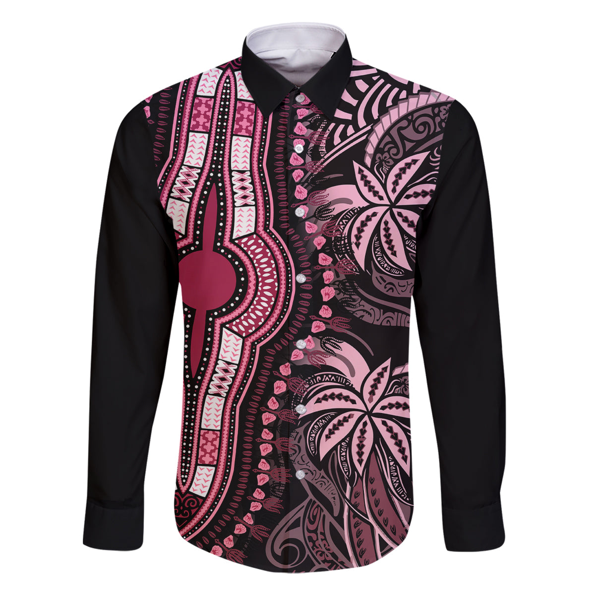 polynesia-dashiki-family-matching-off-shoulder-short-dress-and-hawaiian-shirt-polynesia-and-africa-traditional-special-together-pink