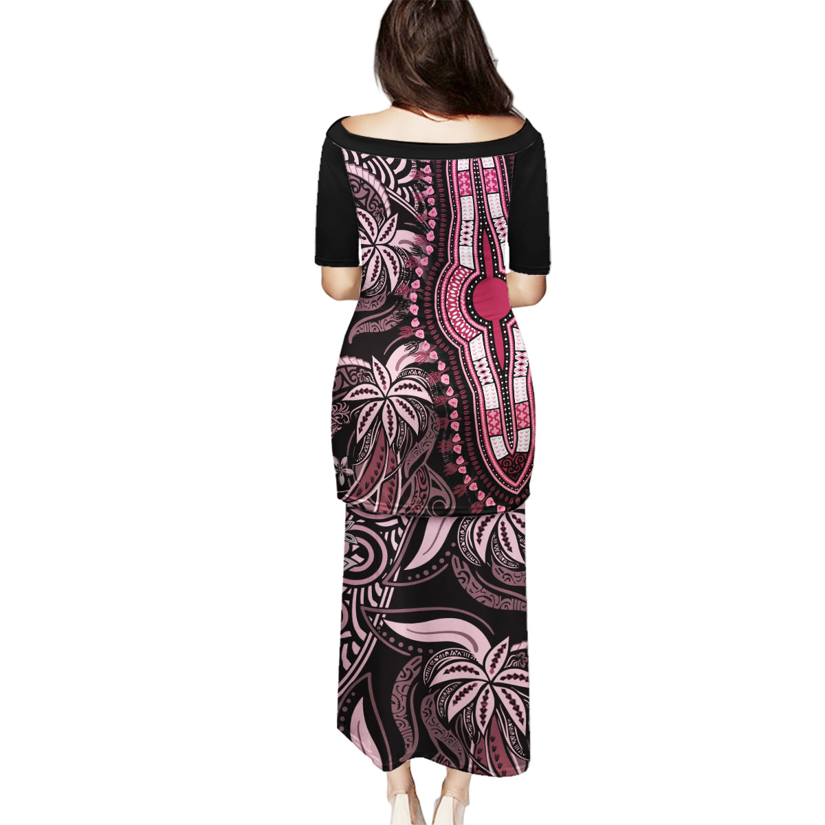 Polynesia Dashiki Family Matching Puletasi Dress and Hawaiian Shirt Polynesia and Africa Traditional Special Together Pink LT9 - Polynesian Pride