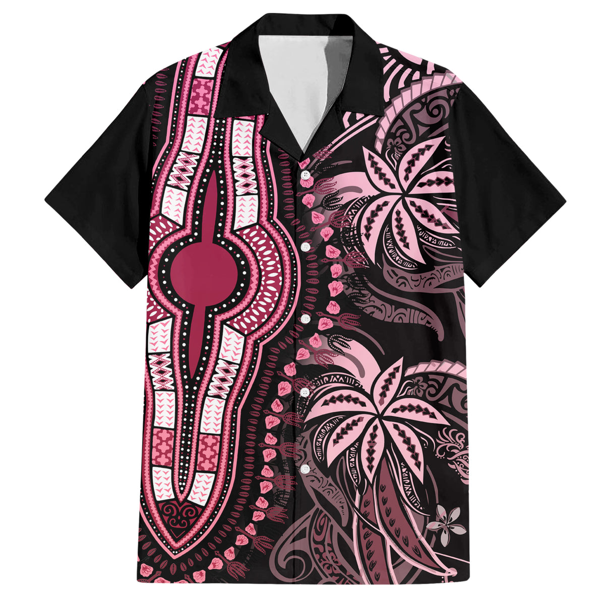 polynesia-dashiki-family-matching-short-sleeve-bodycon-dress-and-hawaiian-shirt-polynesia-and-africa-traditional-special-together-pink