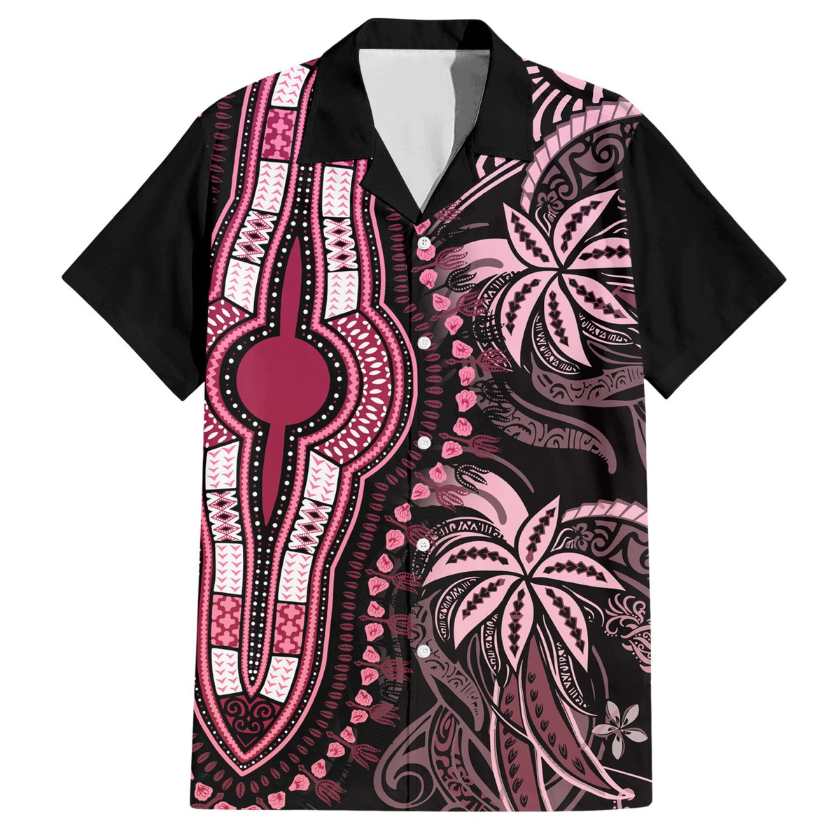 Polynesia Dashiki Hawaiian Shirt Polynesia and Africa Traditional Special Together Pink LT9 Pink - Polynesian Pride