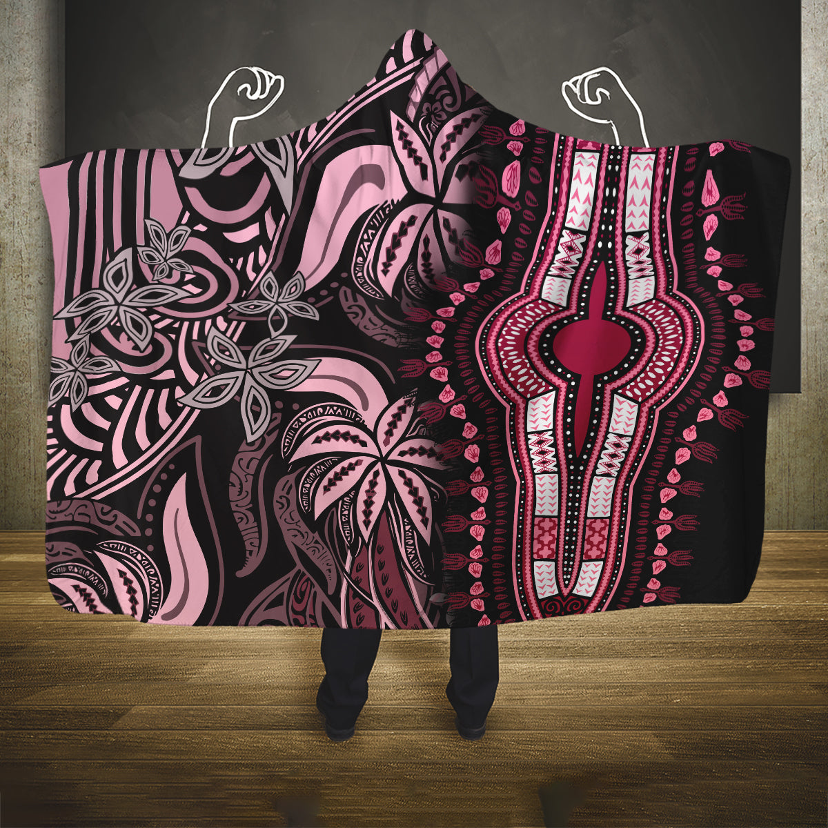 Polynesia Dashiki Hooded Blanket Polynesia and Africa Traditional Special Together Pink LT9 One Size Pink - Polynesian Pride