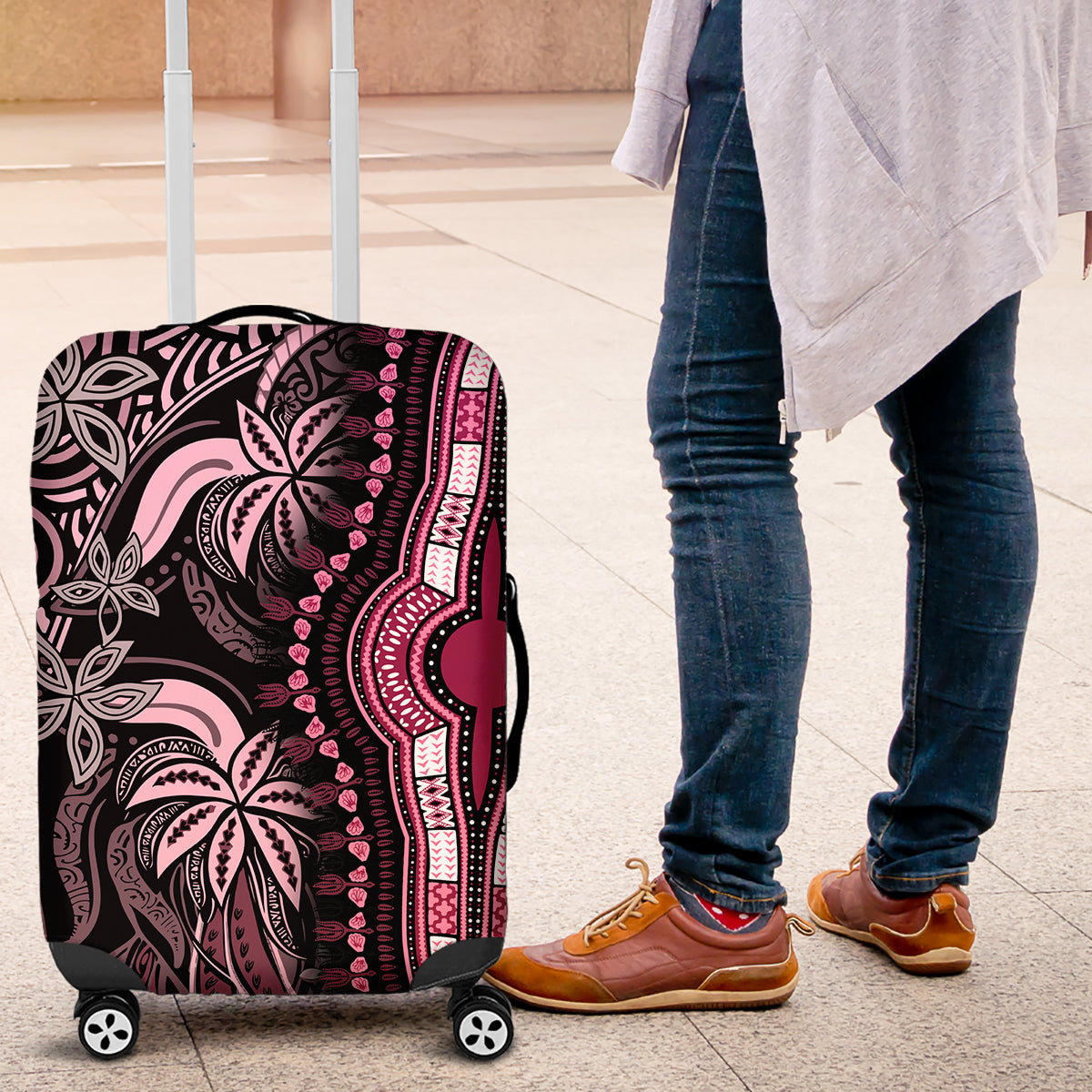 Polynesia Dashiki Luggage Cover Polynesia and Africa Traditional Special Together Pink LT9 Pink - Polynesian Pride
