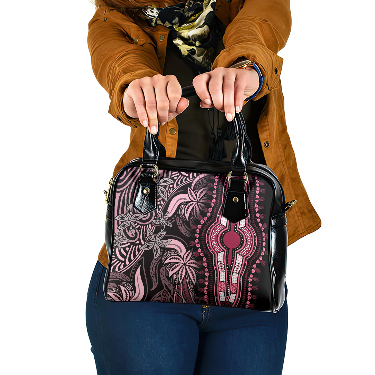 Polynesia Dashiki Shoulder Handbag Polynesia and Africa Traditional Special Together Pink LT9 One Size Pink - Polynesian Pride