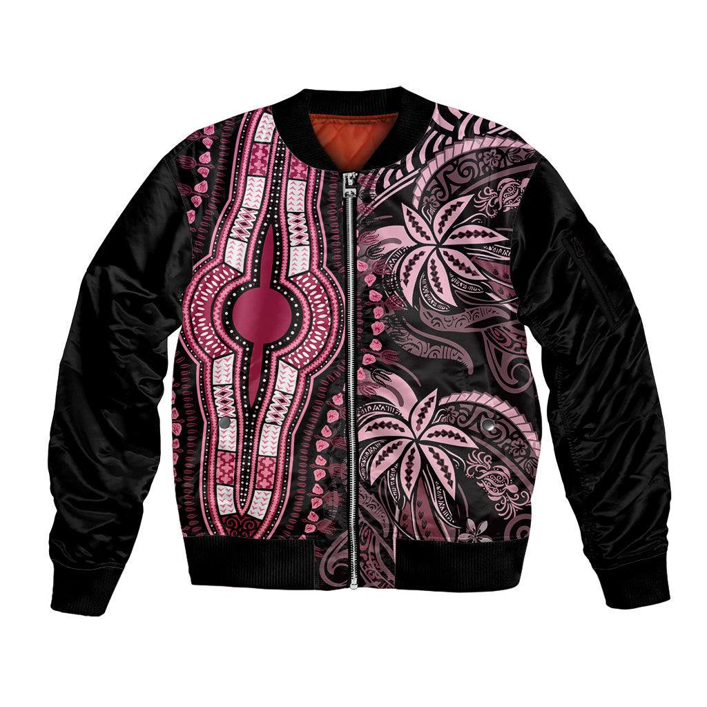 Polynesia Dashiki Sleeve Zip Bomber Jacket Polynesia and Africa Traditional Special Together Pink LT9 Unisex Pink - Polynesian Pride